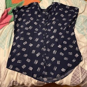Torrid Navy Camera Print Challis Dolman blouse